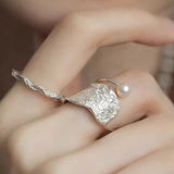 Justerbare Ringe – 925 Sterling Sølv, Inkl. Ferskvandsperle (2 Stk) - Uniq Perler - 114678