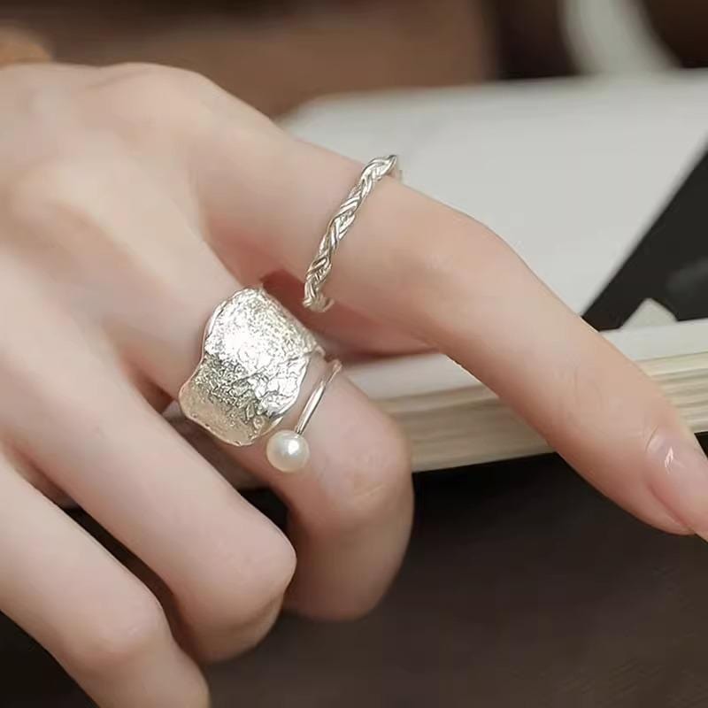 Justerbare Ringe – 925 Sterling Sølv, Inkl. Ferskvandsperle (2 Stk) - Uniq Perler - 114678