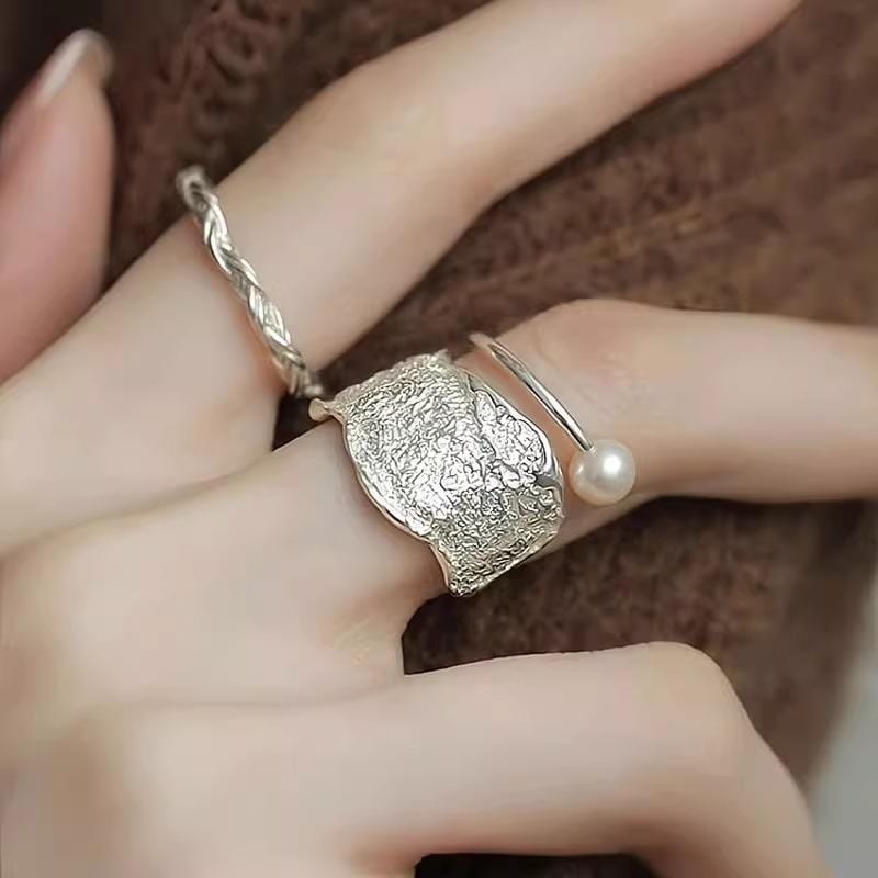 Justerbare Ringe – 925 Sterling Sølv, Inkl. Ferskvandsperle (2 Stk) - Uniq Perler - 114678