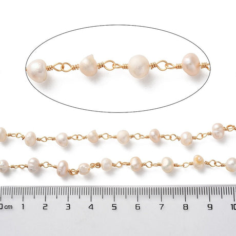 Kæde Med Ferskvandsperler – 18K Langtidsholdbar Forgyldt Messing (13x5~6x5~6mm, 1 meter) - Uniq Perler - 123500