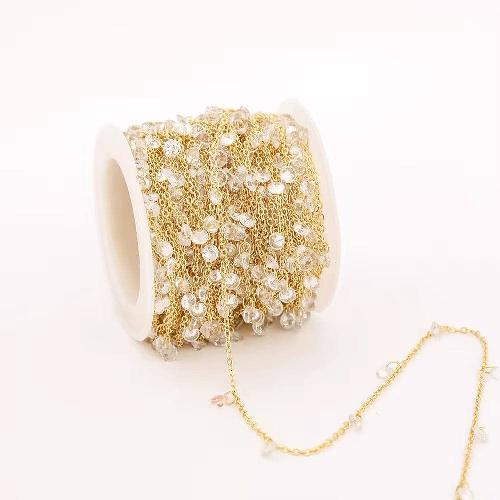 Kæde Med Klare Zirkonia Sten, Forgyldt, 1m - Uniq Perler - 112504