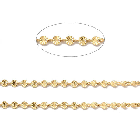 Kæde med mønster i Vandfast Rustfrit Stål – Guld (4x6mm, Meter) - Uniq Perler - 116183