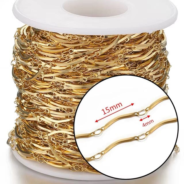 Kæde Med Smukke Sammensatte Links, Vandfast, (15x4mm) 1m - Uniq Perler - 565687