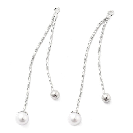 Kæde Vedhæng Med 2x Perler –Platinfarvet (53mm) - Uniq Perler - 115480