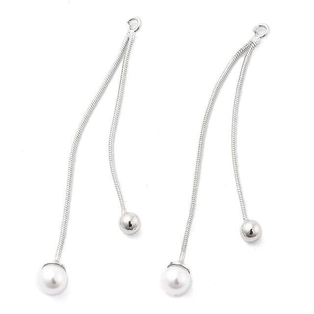 Kæde Vedhæng Med 2x Perler –Platinfarvet (53mm) - Uniq Perler - 115480