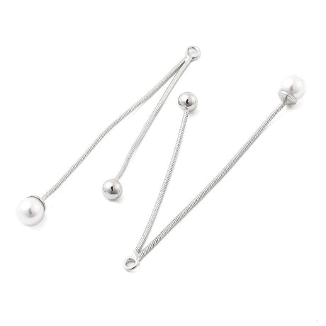 Kæde Vedhæng Med 2x Perler –Platinfarvet (53mm) - Uniq Perler - 115480