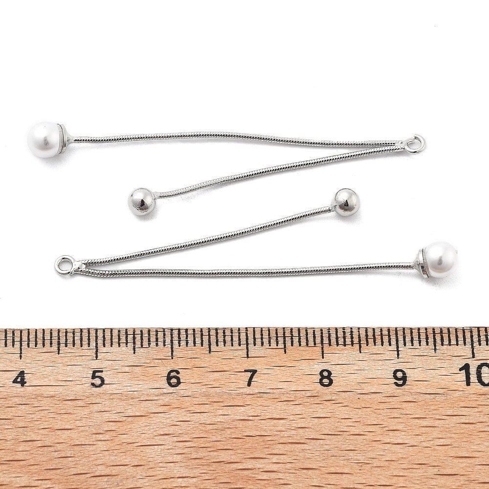 Kæde Vedhæng Med 2x Perler –Platinfarvet (53mm) - Uniq Perler - 115480