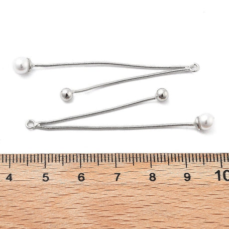 Kæde Vedhæng Med 2x Perler –Platinfarvet (53mm) - Uniq Perler - 115480