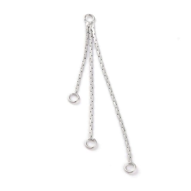 Kæde Vedhæng Med 3 Øjer, Platin Farvet, 57x7mm, (2 stk.) - Uniq Perler - 114748