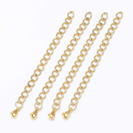 Kædeforlænger Med Dråbe, Forgyldt Stål, 63mm, 5 Stk - Uniq Perler - 0001489310