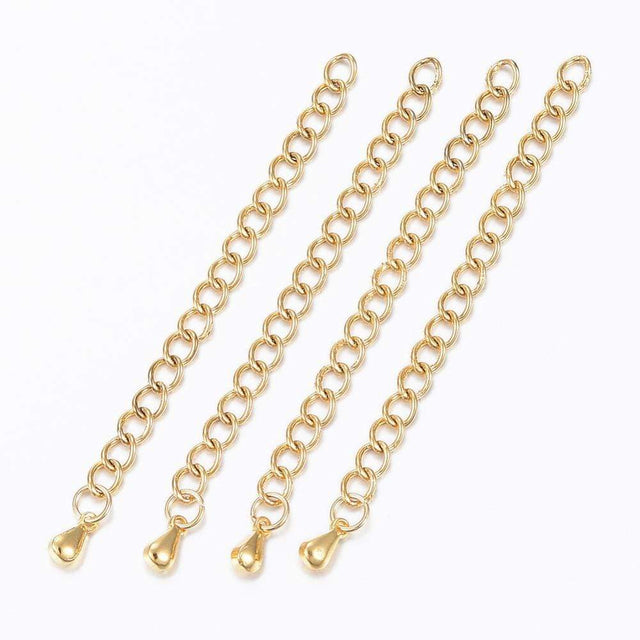 Kædeforlænger Med Dråbe, Forgyldt Stål, 63mm, 5 Stk - Uniq Perler - 0001489310