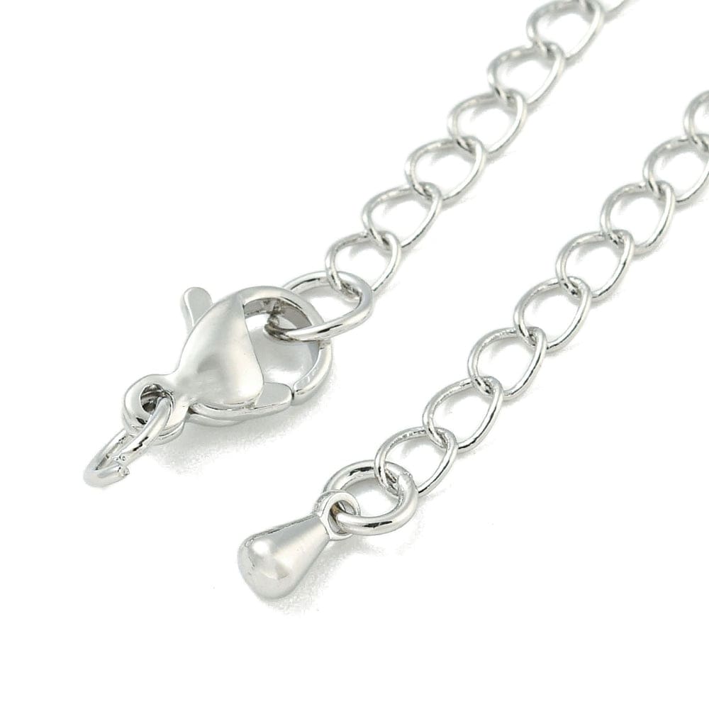 Kædeforlænger Med Dråbe Og Karabin Lås – Platiniumfarvet (71mm, 4 stk.) - Uniq Perler - 113586