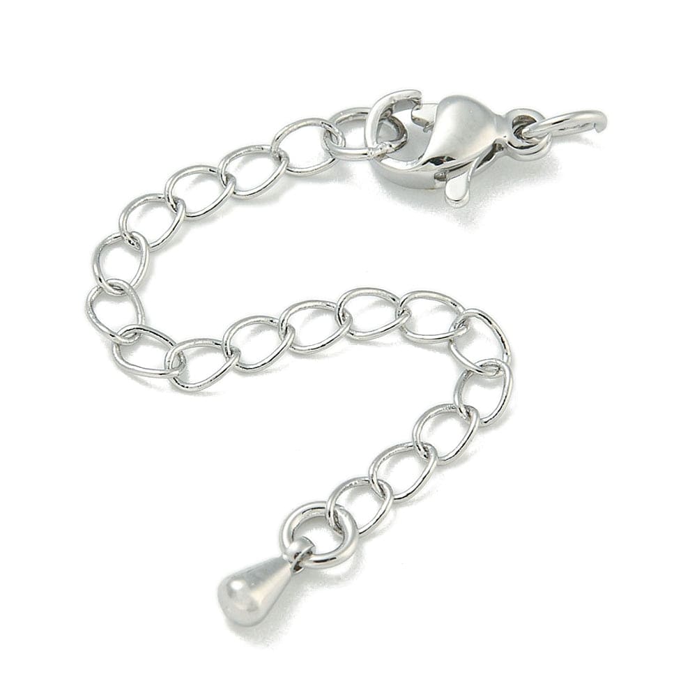 Kædeforlænger Med Dråbe Og Karabin Lås – Platiniumfarvet (71mm, 4 stk.) - Uniq Perler - 113586