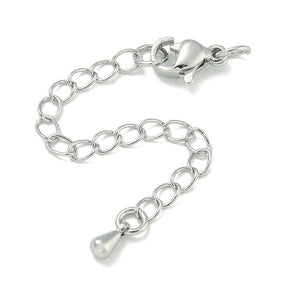 Chain Extender With Drop And Lobster Clasp – Platinum Colored (71mm, 4 pcs.) - Uniq Perler - 113586