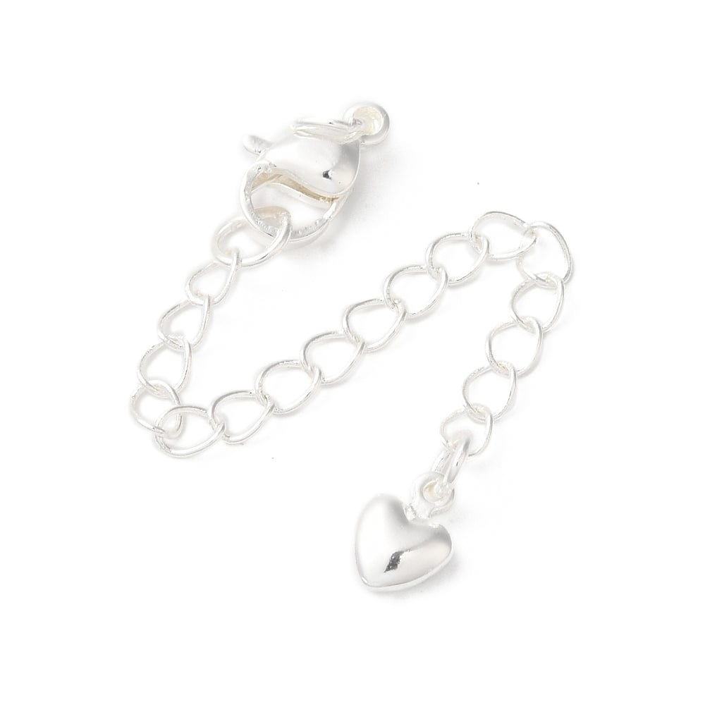 Kædeforlænger Med Karabinlås og Hjerte – Langtidsholdbar Forsølvet (72mm), 2 stk. - Uniq Perler - 115497