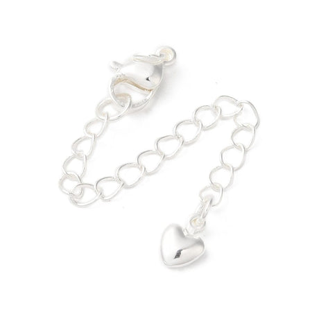 Kædeforlænger Med Karabinlås og Hjerte – Langtidsholdbar Forsølvet (72mm), 2 stk. - Uniq Perler - 115497