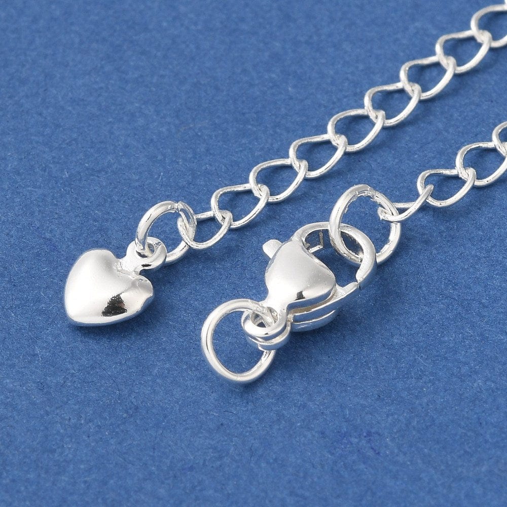 Kædeforlænger Med Karabinlås og Hjerte – Langtidsholdbar Forsølvet (72mm), 2 stk. - Uniq Perler - 115497
