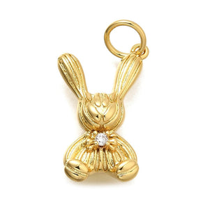 Rabbit Pendant With Zirconia Stones, 18K Long-Lasting Gold Plated, (17x10.5mm) - Uniq Perler - 082849