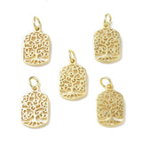 Kantet Charms Med Livets Træ, 18K Forgyldt, 15,7x10x1,3mm, 4 Stk. - Uniq Perler - 0000014889387