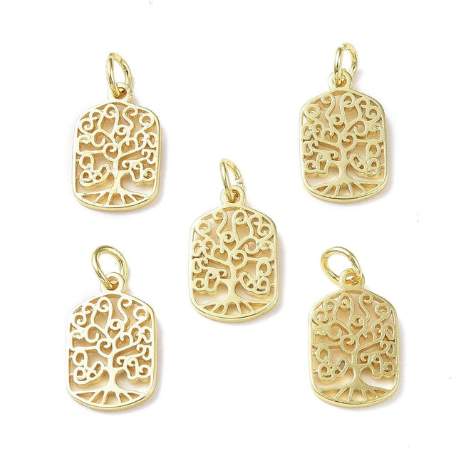 Kantet Charms Med Livets Træ, 18K Forgyldt, 15,7x10x1,3mm, 4 Stk. - Uniq Perler - 0000014889387