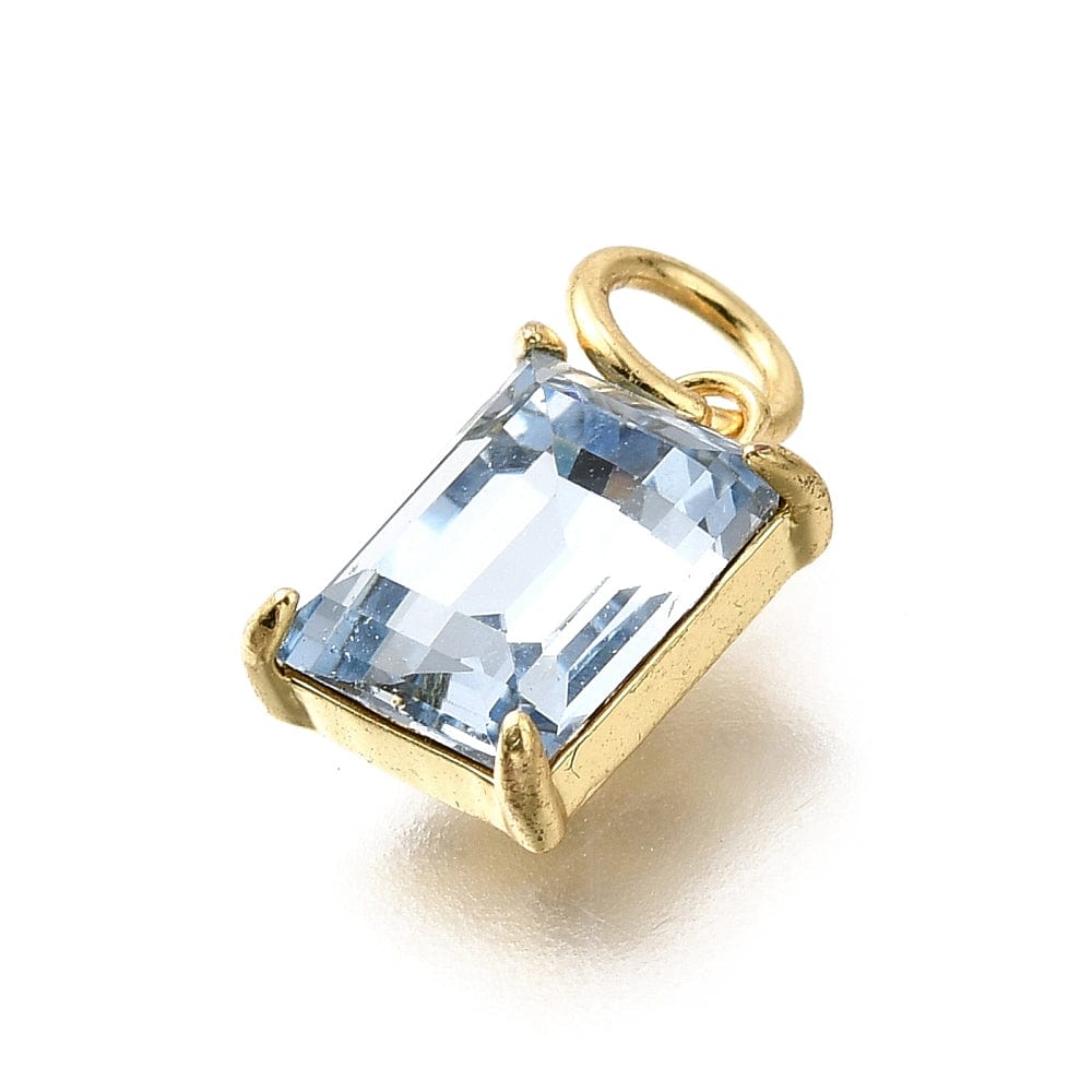 Kantet Glas Vedhæng, Lys Blå, 18K Forgyldt, (10x17x4mm) - Uniq Perler - 114740