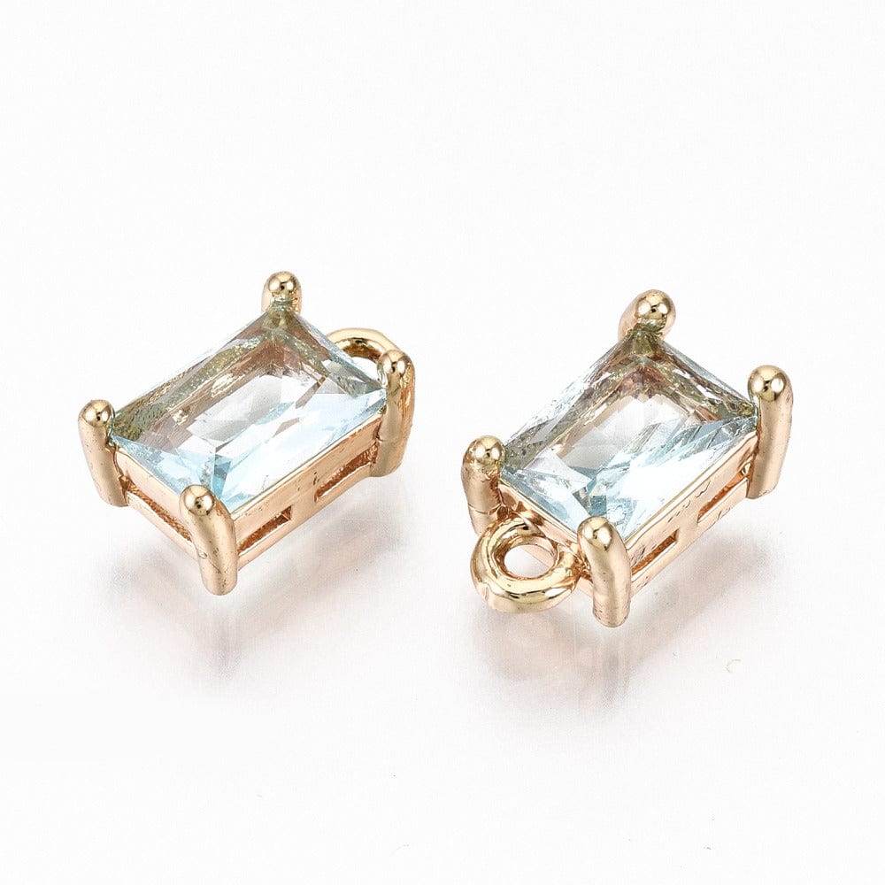 Kantet Glas Vedhæng, Lys Blå, Langtidsholdbar Forgyldt, 10x6x4,5mm, (2 stk) - Uniq Perler - 112228