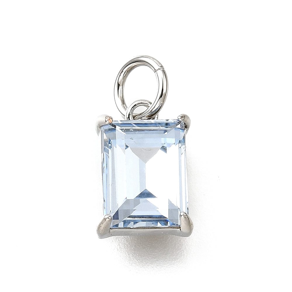 Kantet Glas Vedhæng, Lys Blå, Platin Farvet, (10x17x4mm) - Uniq Perler - 114738