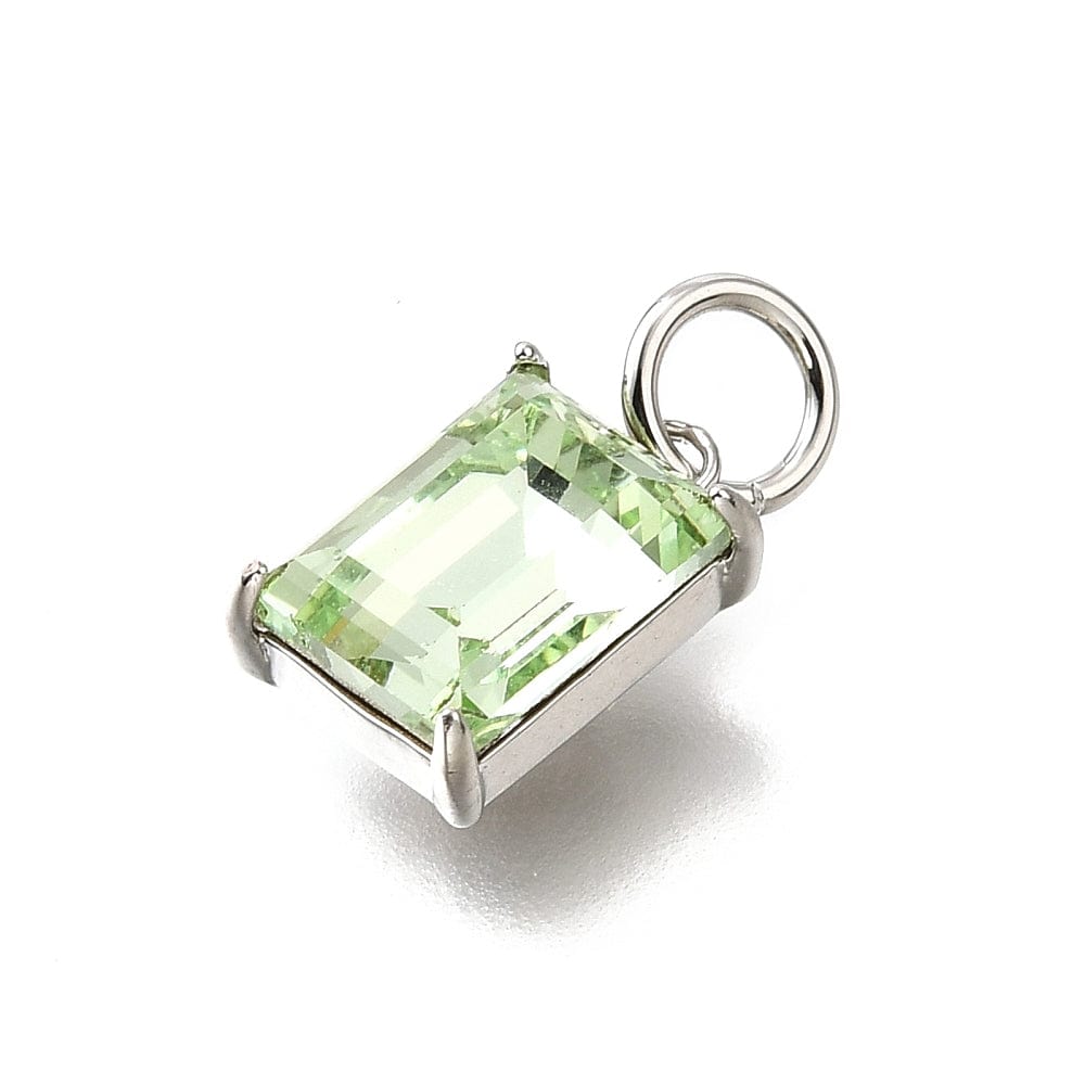 Kantet Glas Vedhæng, Lys Grøn, Platin Farvet, (10x17x4mm) - Uniq Perler - 114739