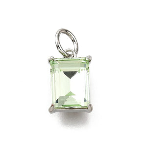 Kantet Glas Vedhæng, Lys Grøn, Platin Farvet, (10x17x4mm) - Uniq Perler - 114739