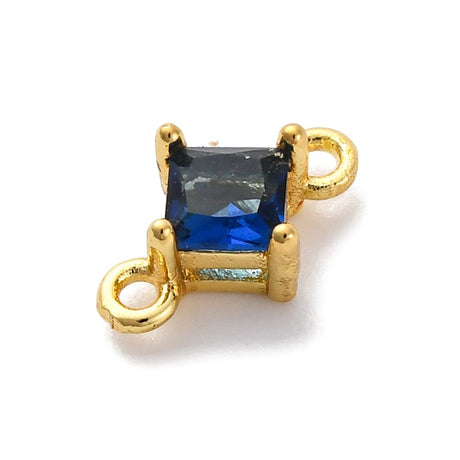 Kantet Mellemled Med Blå Zirkonia Sten, Langtidsholdbar Forgyldt, (10,5x7mm), 2 stk. - Uniq Perler - 497431