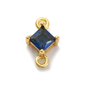 Edged Connector With Blue Zirconia Stones, Long-Lasting Gold Plated, (10.5x7mm), 2 pcs. - Uniq Perler - 497431