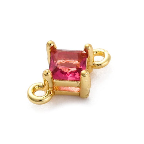 Kantet Mellemled Med Cerise Zirkonia Sten, Langtidsholdbar Forgyldt, (10,5x7mm, 2 stk.) - Uniq Perler - 750272