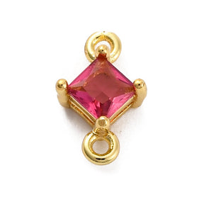 Eckiger Zwischenteil mit cerisefarbenen Zirkoniasteinen, langlebig Vergoldet, (10,5x7mm, 2 Stk.) - Uniq Perler - 750272