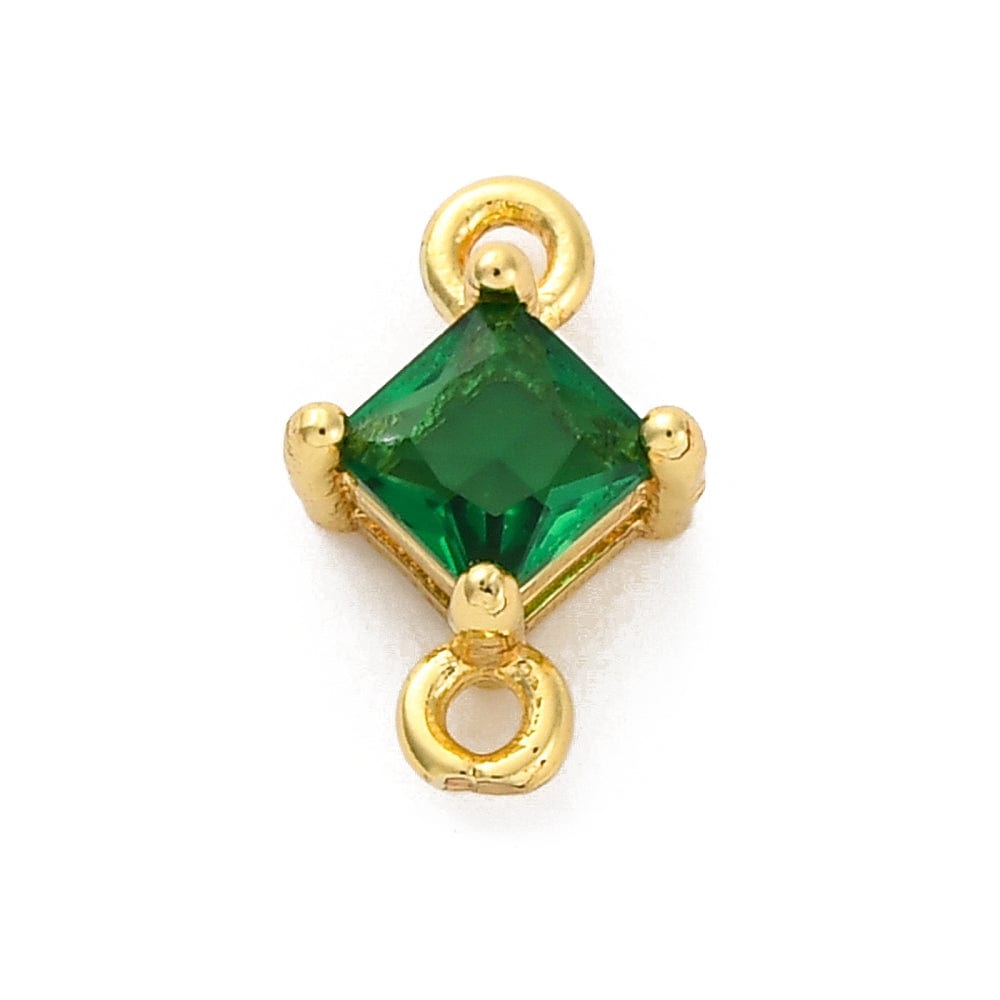 Kantet Mellemled Med Grøn Zirkonia Sten, Langtidsholdbar Forgyldt, (10,5x7mm) 2 stk. - Uniq Perler - 954290