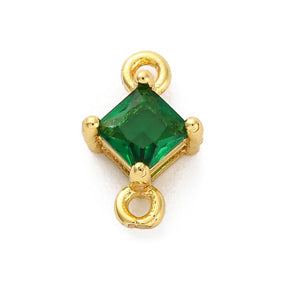 Eckiges Zwischenteil mit grünem Zirkoniastein, langlebig Vergoldet, (10,5x7mm) 2 Stk. - Uniq Perler - 954290