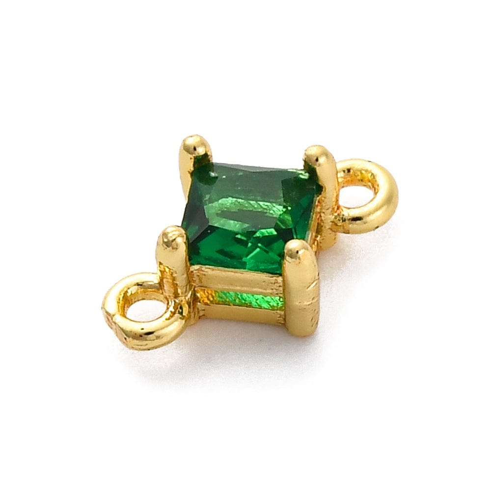 Kantet Mellemled Med Grøn Zirkonia Sten, Langtidsholdbar Forgyldt, (10,5x7mm) 2 stk. - Uniq Perler - 954290