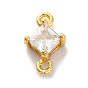 Edged Connector With Clear Zirconia Stone, Long-Lasting Gold Plated, (10.5x7mm), 2 pcs. - Uniq Perler - 114599
