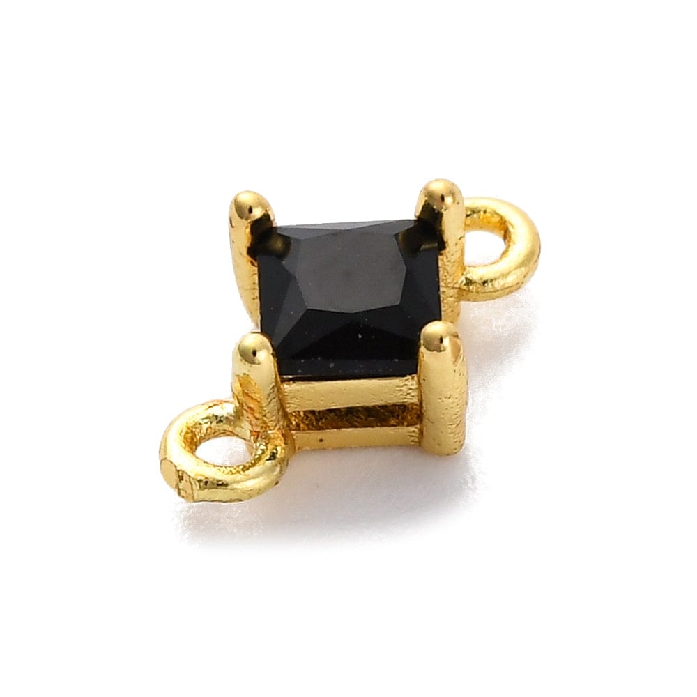 Kantet Mellemled Med Sort Zirkonia – Langtidsholdbar Forgyldt (10,5x7mm), 2 stk - Uniq Perler - 235215