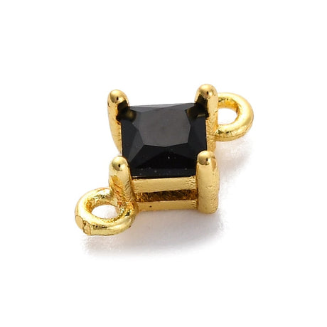 Kantet Mellemled Med Sort Zirkonia – Langtidsholdbar Forgyldt (10,5x7mm), 2 stk - Uniq Perler - 235215