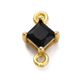 Eckiger Mittelteil mit schwarzem Zirkonia – langlebig Vergoldet (10,5x7mm), 2 Stk. - Uniq Perler - 235215