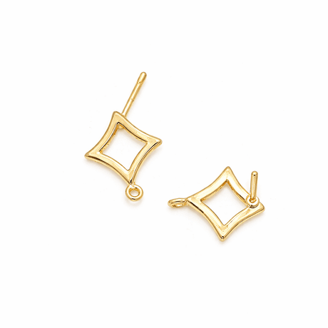 Edged Ear studs - Long-Lasting Gold Plated Brass (11x9mm) - Uniq Perler - 112965