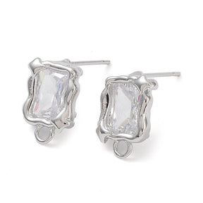 Faceted Ear studs With Clear Glass, Platinum Coated, 13.5x9mm - Uniq Perler - 114169