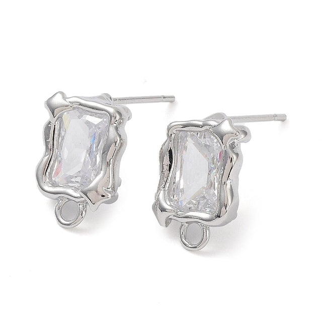 Kantet Ørestikkere Med Klar Glas, Platin Belagt, 13,5x9mm - Uniq Perler - 114169