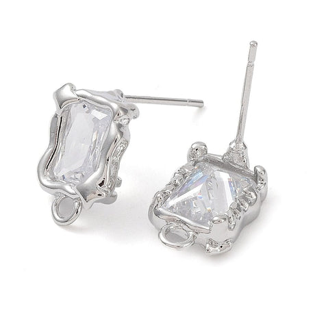 Kantet Ørestikkere Med Klar Glas, Platin Belagt, 13,5x9mm - Uniq Perler - 114169