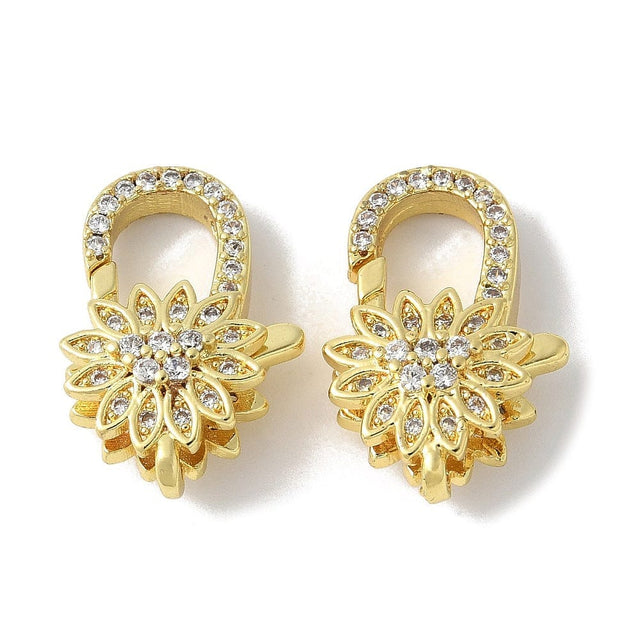 Karabin Lås Med Zirkonia & Blomst – 18K Langtidsholdbar Forgyldt (13x20mm) - Uniq Perler - 114950