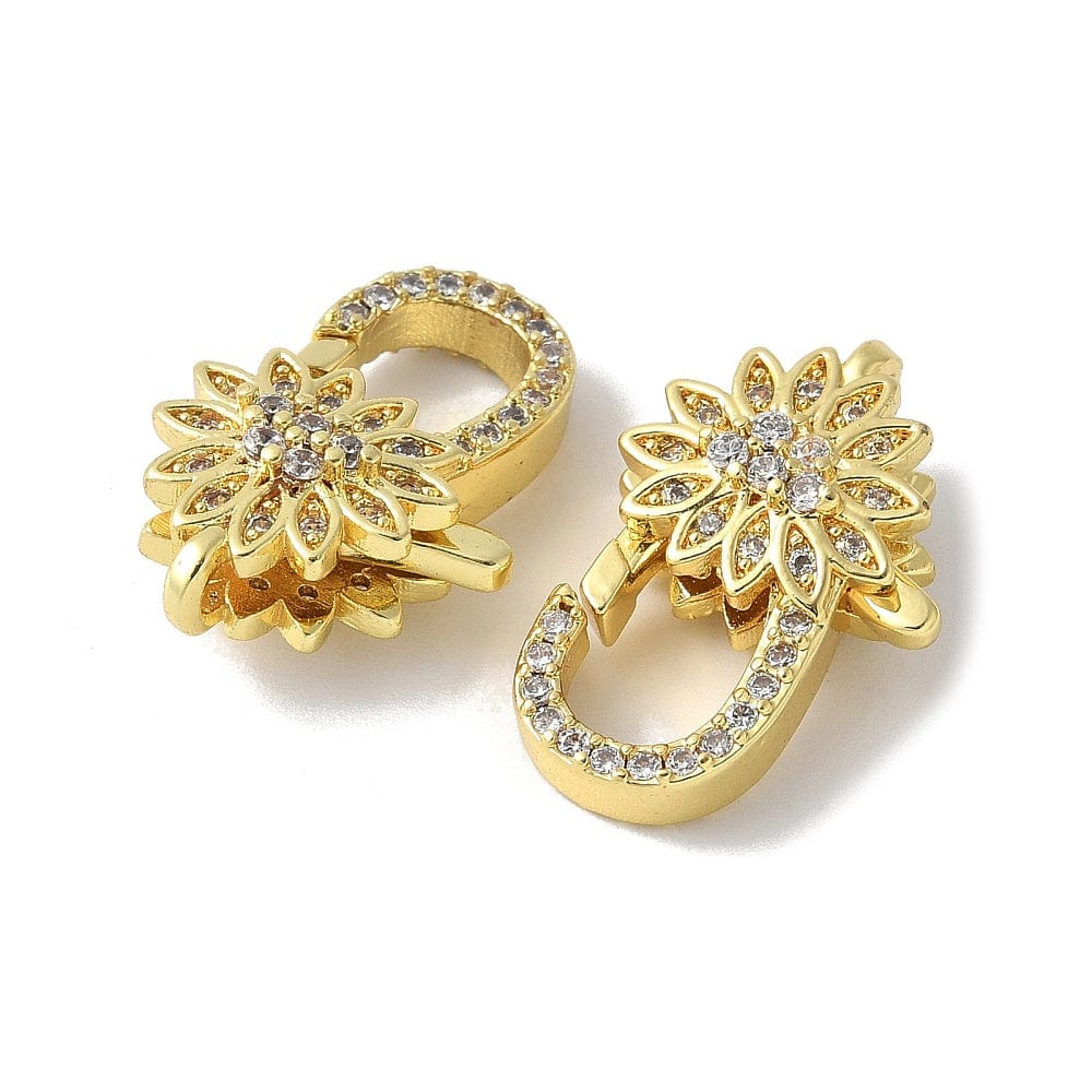 Karabin Lås Med Zirkonia & Blomst – 18K Langtidsholdbar Forgyldt (13x20mm) - Uniq Perler - 114950