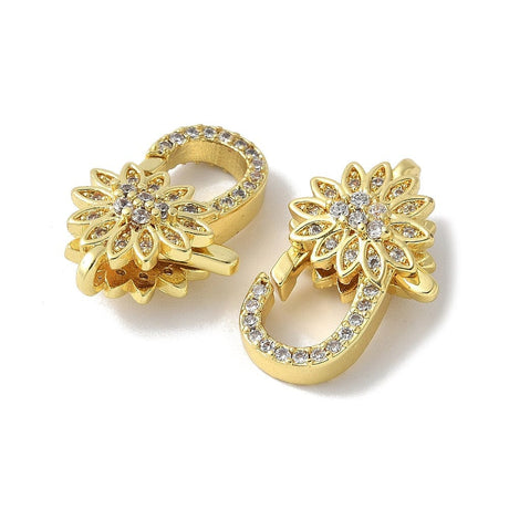 Karabin Lås Med Zirkonia & Blomst – 18K Langtidsholdbar Forgyldt (13x20mm) - Uniq Perler - 114950