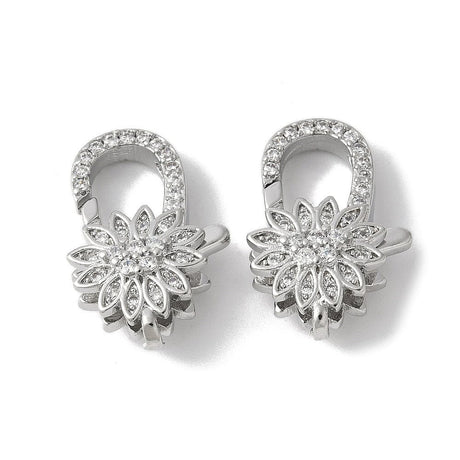 Karabin Lås Med Zirkonia & Blomst – Langtidsholdbar Platin Farvet (13x20mm) - Uniq Perler - 114951