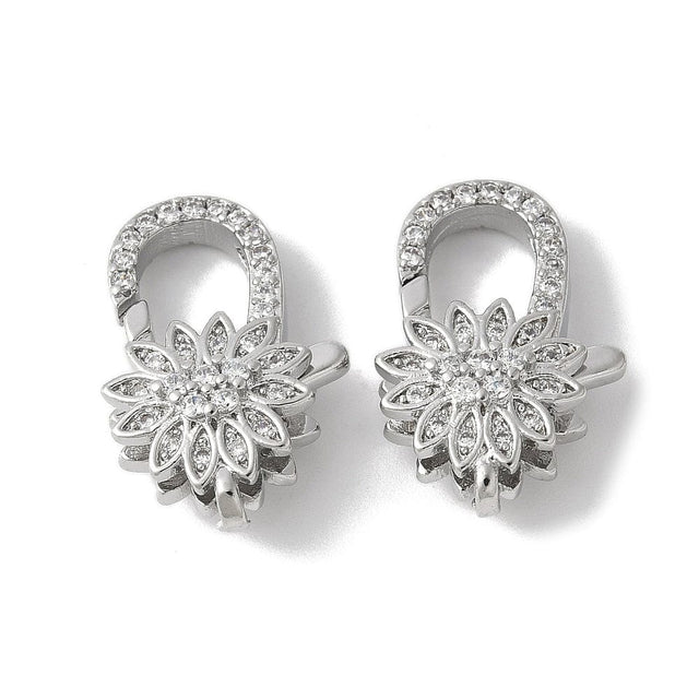 Karabin Lås Med Zirkonia & Blomst – Langtidsholdbar Platin Farvet (13x20mm) - Uniq Perler - 114951