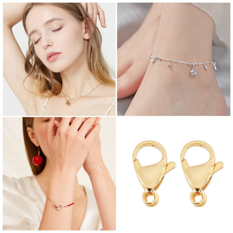 Karabinlås - 24K Forgyldt Stål (12mm, 50 stk i Æske) - Uniq Perler - 384847273